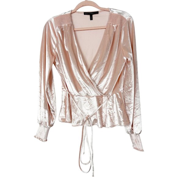 2/$30 White House Black Market Velvet Surplice Top Pink Small #9937 - Picture 3 of 9